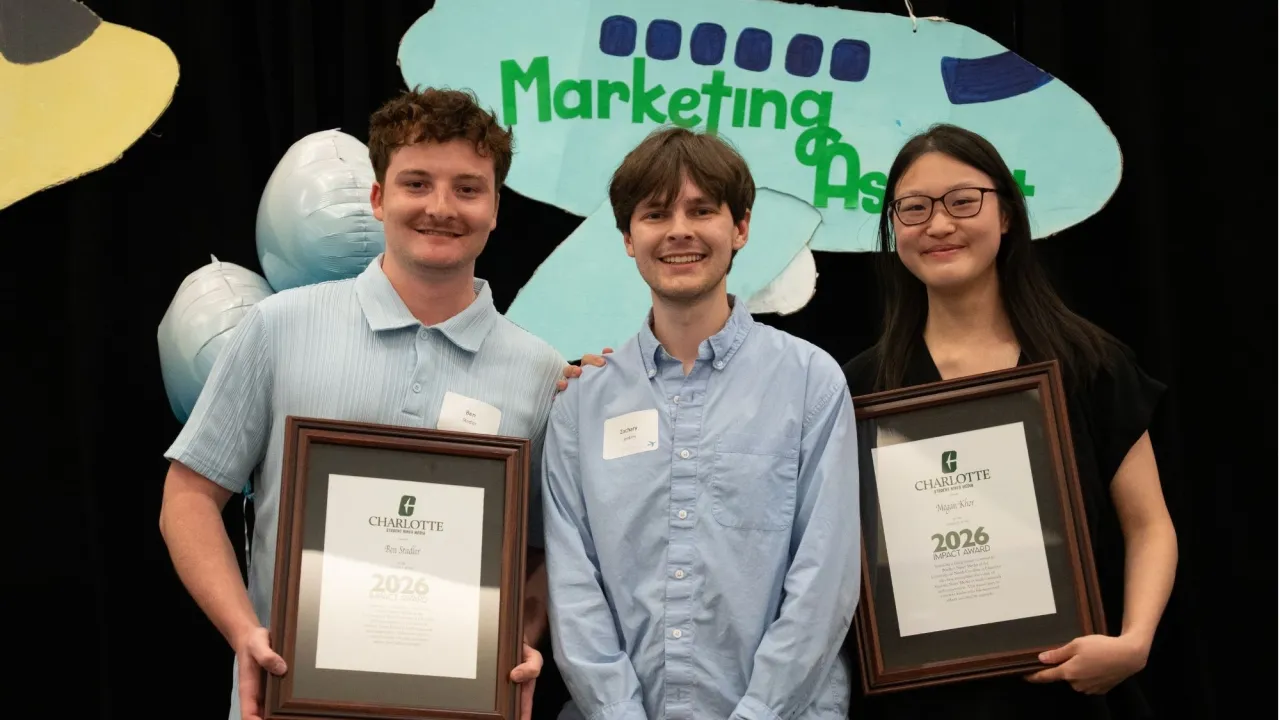 Ben Stadler and Megan Khor presented with award by Zach Jenkins